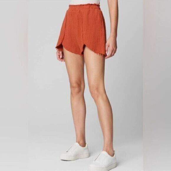 NWT Blank NYC Women’s High Rise Elastic Waist Raw Hem ShortsBurnt Orange - Large - Picture 1 of 5
